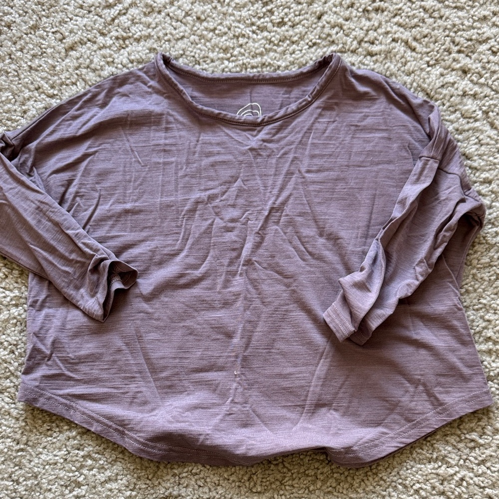 nui organics - merino silk long sleeve top (lilac) 3T